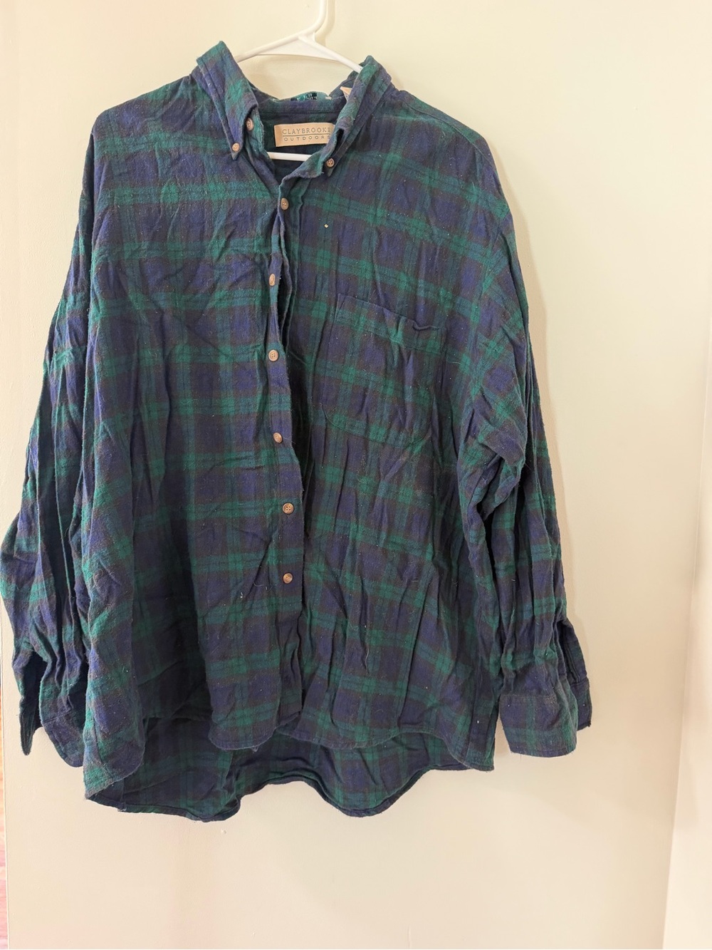 Claybrooke Outdoors Button Down Shirt Mens XXL Navy Green Good Plaid Flannel